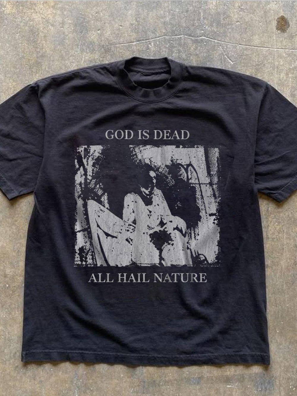 Gildan Black Short-Sleeve Tee with Gray 'God Is Dead' Graphic